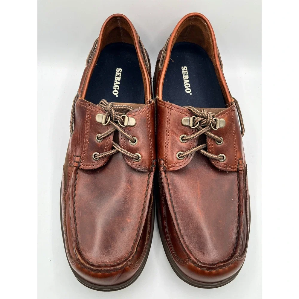 Sebago Men Brown Leather Boat Shoes B24343‎ Moc Toe Loafers Size 12M